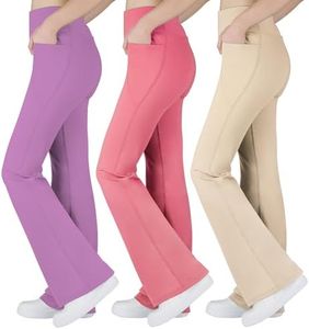 BIG ELEPHANT Girl's Flare Leggings with Pockets, Kids Bootcut Yoga Pants, High Waisted Bell Bottoms for Dance