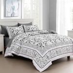 Dobuyly Floral Comforter Full Size, 7 Piece Bed in a Bag Full Grey Flowers on White Botanical Bedding Set, Soft Microfiber Bedding Comforter Sets for All Season