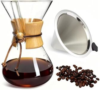 Subjectthree Pour Over Coffee Maker 10 Cup 34oz Paperless Coffee Dripper Brewer Glass Coffee Carafe with Stainless Steel Filter for Camping Hiking Pourover (10 Cup/34 oz)