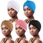 DRESHOW 5 Pack Women Turban African Pattern Knot Headwrap Beanie Pre-Tied Bonnet Chemo Cap Hair Loss Hat