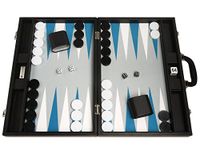 19 Inch Premium Backgammon Set Large Size Black With White And Astral Blue Points