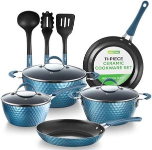Nutrichef NCCW11BD Nonstick Cookware Excilon | Home Kitchen Ware Pots & Pan Set with Saucepan, Frying Pans, Cooking Pots, Lids, Utensil PTFE/PFOA/PFOS Free, 11 Pcs, Royal Blue