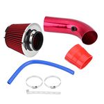 Qiilu Cold Air Intake Hose, 76mm 3 Inch Universal Car Cold Air Intake Filter Aluminum Induction Hose Pipe Kit (Red)