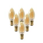 paul russells LED Candle Filament Bulbs - Pack of 6 – 2.5W 20W Equivalent Replacement 200LM Lumen 2200K SBC B15 Small Bayonet Cap C35 Bulb – Energy Saving Light Non-Dimmable - Extra Warm White Lamp