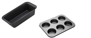 Xacton Cake Making Set – 2 in 1 Combo of Bread loaf Pan and 6 Slot Muffins Tray I Carbon Steel Baking pan | Cake Baking and Decoration Tools I Can be Used Microwave Oven OTG, Cooker – Black