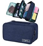 Seagull flight of fashion Polyester 3 Layer Lingerie Organizer Bag, Travel Pouch For Storage Of Bra, Underwear, Innerwear, Cosmetics, Toiletry For Women - 28 X 15 X 13 Cm - Navy Blue