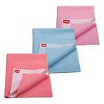 LuvLap Instadry Anti-Piling Fleece Extra Absorbent Quick Dry Sheet for baby, Baby Bed Protector, Waterproof baby sheet, Small size 50x70cm, Pack of 3, Salmon Rose, Baby Pink, Sky Blue