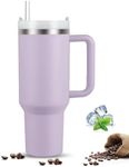 KISUOMAOYI 30 Oz Travel Tumbler with Straw Lid and Handle, Reusable Stainless Steel Water Bottle, Travel Insulated Cup, Leak Proof Vacuum Insulated Water Bottle, Travel Mug for Hot&Cold Drink-Purple