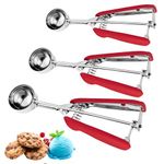 Cookie Scoop for Baking, Ice Cream Scoop Set of 3, 18/8 Stainless Steel Cookie Scooper Cookie Dough Scoop with Trigger Release, 3 Pcs Large Medium Small Size Ice Cream Scooper for Melon, Soft Grip