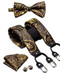 Dubulle Mens Paisley Brace and Bow Ties Silk Solid Color Stripe Pretied Suspender Set for Men Wedding Suit,Gold Black