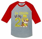 Tstars Paw Patrol Rubble Digging 2nd Birthday 3/4 Sleeve Baseball Jersey Toddler Shirt 2T Red