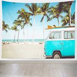 Loccor Beach Car Tapestry 105x70 Inches Vintage Blue Bus Surfboard Hawaii Extra Large Wall Tapestry Wall Hanging Surf Tropical Summer Wall Art for Bedroom Living Room Dorm Home Decorations