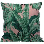 HGOD DESIGNS Banana Leaf Cushion Cover,Tropical Green Leaves Pink Throw Pillow Case Home Decorative for Men/Women Living Room Bedroom Sofa Chair 18X18 Inch Pillowcase 45X45cm