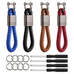 Keyring for Dad Mom Birthday Gift Car Key Chain Braided Leather Keychain Car Rope Strap Cord Keyring Weave Leather Key Holder Braided Key Fob with Metal Split Ring & Screwdriver,Black/Red/Blue/Brown