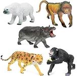 Click N' Play 5 Piece Jumbo Zoo Animal Figurine Toys, Realistic Large Jungle Zoo Animal Toys, Plastic Animal Playset with Monkey, Gorilla, Polar Bear, Leopard, & Hippo, Perfect for Kids & Toddlers