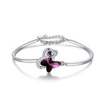 AOBOCO Sterling Silver Infinity Butterfly Bangle Bracelet for Women, Crystal from Austria, Anniversary Birthday Jewelry Gifts for Wife Daughter Girlfriend - Infinity Butterfly Series(Purple)