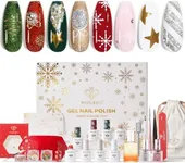 modelones Christmas Gel Nail Polish Advent Calendar 12 Days, Red Burgundy Green Cat Eye Gold Silver White Xmas Sticker Chrome Powder, 8 Colors Gel Nail Kit with U V Light Limited Holiday Manicure Gift