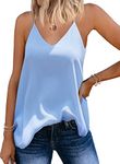 SUNAELIA Women's Summer Basic Sleeveless V Neck Casual Tank Tops Light Blue Medium