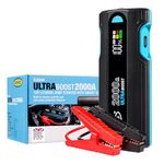 RING ULTRABOOST 2000A Car Battery Jump Starter Power Pack - Safely Starts Up to 8 Litre Petrol and 4 Litre Diesel Engines - Battery Booster with Jump Leads, Rapid Charger for devices and LED torch