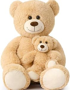 Tezituor Giant Teddy Bear Stuffed Animal 39in, Large Teddy Bear Mommy with Baby, Big Teddy Bear Stuffed Bear for Kids, Girlfriend on Valentine, Christmas, Baby Shower, Light Brown