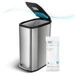 Home Zone Living 13 Gallon Slim Kitchen Trash Can with CleanAura Odor Control Pod, Stainless Steel, 50 Liters, Silver