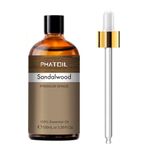 PHATOIL Sandalwood Essential Oils, 3.38FL.OZ Large Volume Sandalwood Oil, Perfect for Aromatherapy Diffuser, Great for DIY Candle and Scented Products Making, Gift for Friends with Glass Dropper