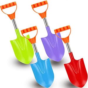 Heavy Duty Beach Shovels, 16" Stainless Steel Kids Beach Diggers Sand Scoop Shovels with Plastic Spade and Handle for Summer Outdoors Party Bundle - 4 Pack