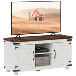 HOMCOM TV Stand for up to 50" TV, Modern Farmhouse Entertainment Center with 2 Cable Holes, TV Console Table with 2 Adjustable Shelves for Living Room, Distressed White