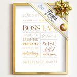 Boss Lady Desk and Wall Art with Aluminum Frame - Boss Lady Office Decor, Boss Lady Gift with Boss Lady Quote by Merry Expressions (Gold, 7" x 9")