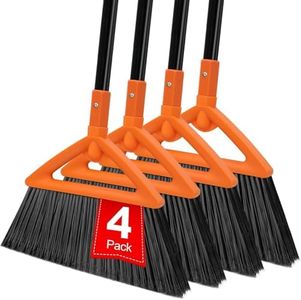 SZJYHQY 4 PCS Outdoor Indoor Broom, Brooms for Sweeeping Indoor, Heavy-Duty Kitchen Broom with Long Pole, Angle Broom Orange for Garages Restaurant Courtyard Office Slidewalk Lobby Sweep Dust