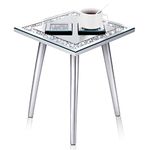 Mirrored End Table with Glass Mirrored Coasters Modern Silver Accent Table Bling Mirror Side Table Crushed Crystal Coasters Crushed Diamond Cup Mat for Living Room Home Kitchen (Square, 3 Pcs)