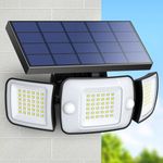 intelamp Solar Outdoor Lights,6000mAh Solar Motion Sensor Outdoor Lights with Dual Sensors,1200LM Waterproof Solar Flood Lights 270°Wide Angle Solar Lights for Outside Lighting with 3 Modes 6500K