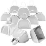 Metal Cowbells - White 3 Inch Cow Bells Noise Makers, Loud Call Bell with Handles for Sporting Events, Cheering, Team Spirit, Noisemakers, Weddings, (Pack of 12)