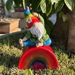 CYnice Garden Gnome Statue - Rainbow Gnome Doing Yoga on Rainbow Statue with Solar LED Lights,Fairy Garden Gnomes Decorations for Yard Lawn Porch,Gnome Gifts