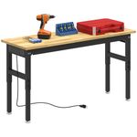 HOMCOM 60" Adjustable Workbench, Heavy Duty Work Table with Rubber Wood Top, 4 AC Outlets and 2 USB Ports, Pegboard, Work Bench for Garage, Workshop, Home, 2000 LBS Capacity