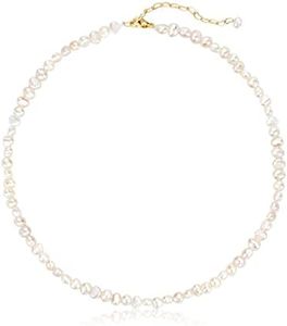 KVLmoze Collana girocollo da 38,1 cm con perle selezionate a mano, catenella da 4 mm, graziosa, di piccole dimensioni, regalo per la festa della mamma, da donna, Placcato oro
