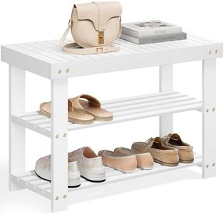 SONGMICS Shoe Rack Bench, 3-Tier Bamboo Shoe Storage Organizer, Entryway Bench, Holds Up to 286 lb, 11.3 x 27.6 x 17.8 Inches, for Entryway Bathroom Bedroom, White ULBS004W01