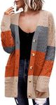 Zeagoo Womens 2024 Long Sleeve Chunky Cable Knit Fall Cardigans Sweaters Button Down Open Front Outerwear Colorblock