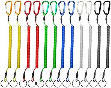 HiBD Retractable Tether Multi Colored Coiled Lanyard Fishing Lanyard Safety Rope 12pcs with Carabiner for Fishing Hunting Hiking Boating Camping Tools