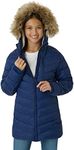 Eddie Bauer Girl's Long Parka Jacket - Down Bubble Coat with Fur Hood for Girls (3-16), Size 10-12, Navy