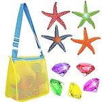 MARFOREVER Pool Diving Toys Set - 4 Pcs Large Starfish Toys and 5 Pcs Big Colorful Gems with 1 Pc Beach Bag Summer Swim Water Toys Beach Toys Bath Toys Outdoor Party Favors for Toddler Kids Adults