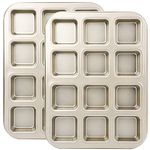 Beasea Brownie Pan with Dividers, 2 Set Gold All Edges Square Cupcake Brownie Pans 12 Mini Cavity Non Stick Baking Carbon Steel Bread Mold Small Edge 3x4 Individual Cutter Sheet Tray for Cake Oven