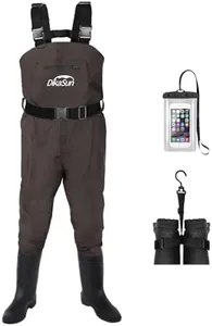 DikaSun Fishing Waders for Men & Women, Waterproof 2-Ply Nylon/PVC Chest Wader with Boots for Fly Fishing Sizes 4-14 Bootfoot Waders Lightweight