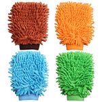 kuou 4 Pcs Car Wash Mitts, Double Sided Microfiber Car Wash Mitts Super Absorbent Microfibre Gloves Microfibre Cloth for Car Cleaning Household Cleaning（Random Color）