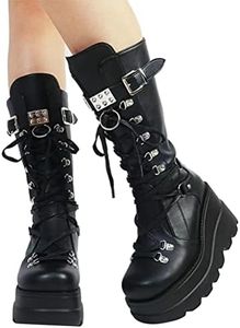 Minetom Femmes Gothique Bottes Talons Hauts Compensés Punk Plateforme Zip Up Bottes De Combat Motos Bottes Compensées C Noir 40 EU