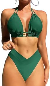 Bikinis Mujer Push Up Elegante Traje de baño de Mujer de Dos Piezas Push Up Halter Bikini Estampado Cuello de V Bañadores Sexy Bikini y Deportivo de Cintura
