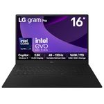 LG gram Pro 16Z90TP-K - 16 Inch 2.8K OLED 120Hz VRR, Ultra-Lightweight Laptop, Intel Core Ultra 7 255H - EVO Edition, 16GB RAM, 1TB SSD, Windows 11 Home, gram Hybrid AI, Copilot, Black (2025)