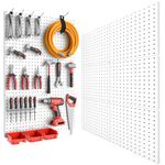 Peg Board, 6PCS Metal Pegboard, Heavy Duty Pegboard Wall Organizer with Frame. White Pegboard for Walls, Garage, Workbench, Craft Room Tool Organization, Metal Pegboard Panels 12in*12in