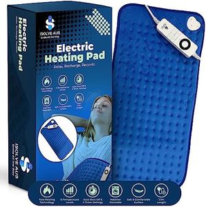 ISOLVE AUS Heat pad for Back Pain Relief with 6 Temperature Levels | Fast Electric Heating Pad with 120min Auto Shut Off & 4 Timer Settings | Ideal for Chronic, Cramps, Neck Pain Relief (30x60cm)