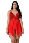 Love Maker Babydoll Lace Nighty with Adjustable Straps Above Knee V Neck S-3XL Red